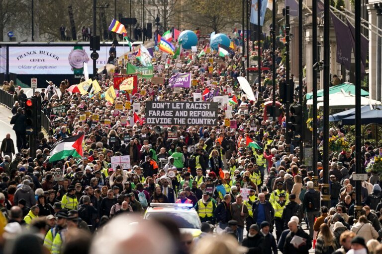 Tens of thousands turn out for central London rally against the far-right