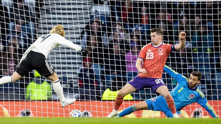 GLASGOW, SCOTLAND - MARCH 28: Japan's Junya Ito scores to make it 1-0 during an International Friendly match between Scotland and Japan at Barclays Hampden, on March 28, 2026, in Glasgow, Scotland. (Photo by Alan Harvey / SNS Group)