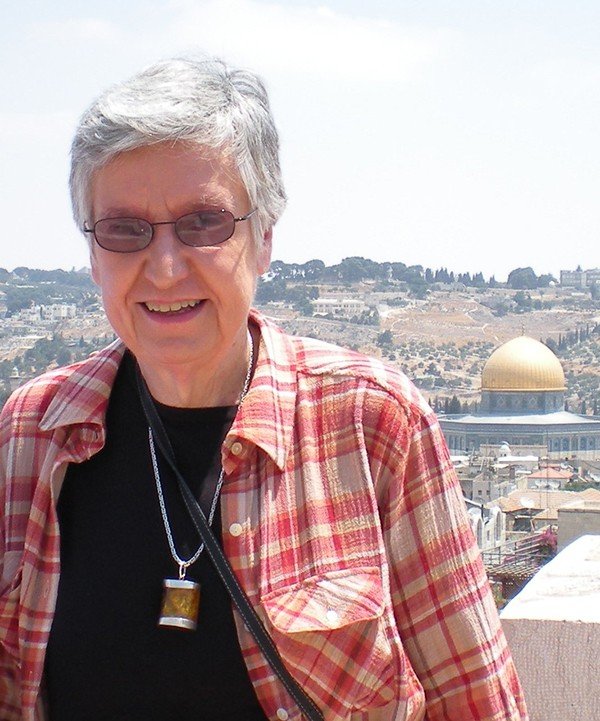 Mary Gray pictured in front of the golden Dome of the Rock on the Temple Mount in the Old City of Jerusalem.