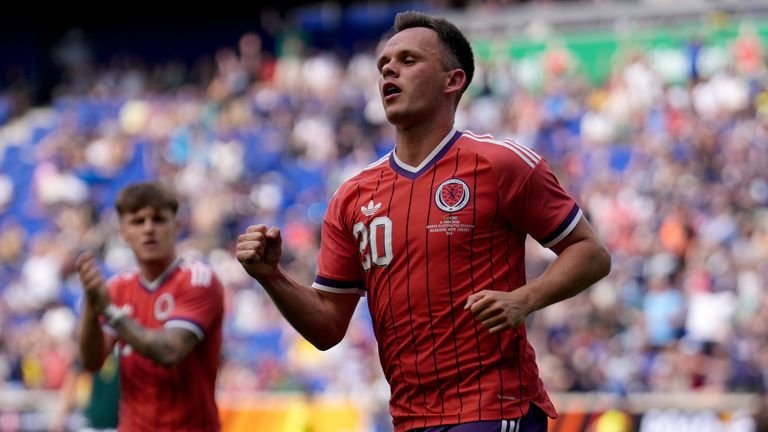 Lawrence Shankland celebrates after putting Scotland 1-0 up against Bolivia 
