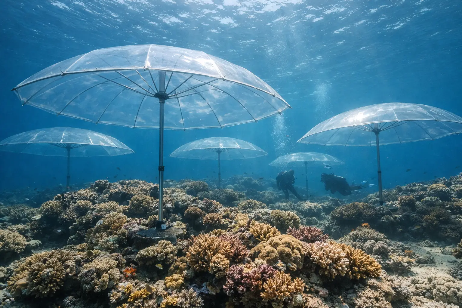 Underwater Umbrellas: A Practical Barrier Against Coral Heat Stress